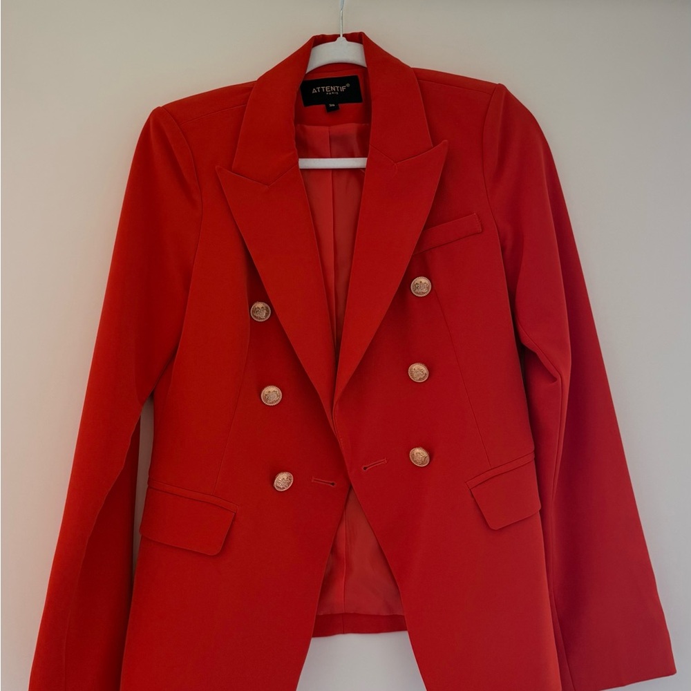 Women's Red Double-Breasted Blazer